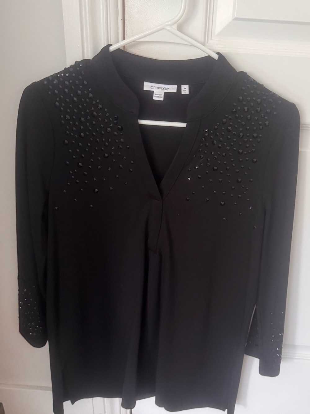 Chico's Black Stud-Embellished V-Neck Blouse